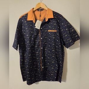 Men's SSLR Casual Navy and Orange Button Down Shirt - NWT